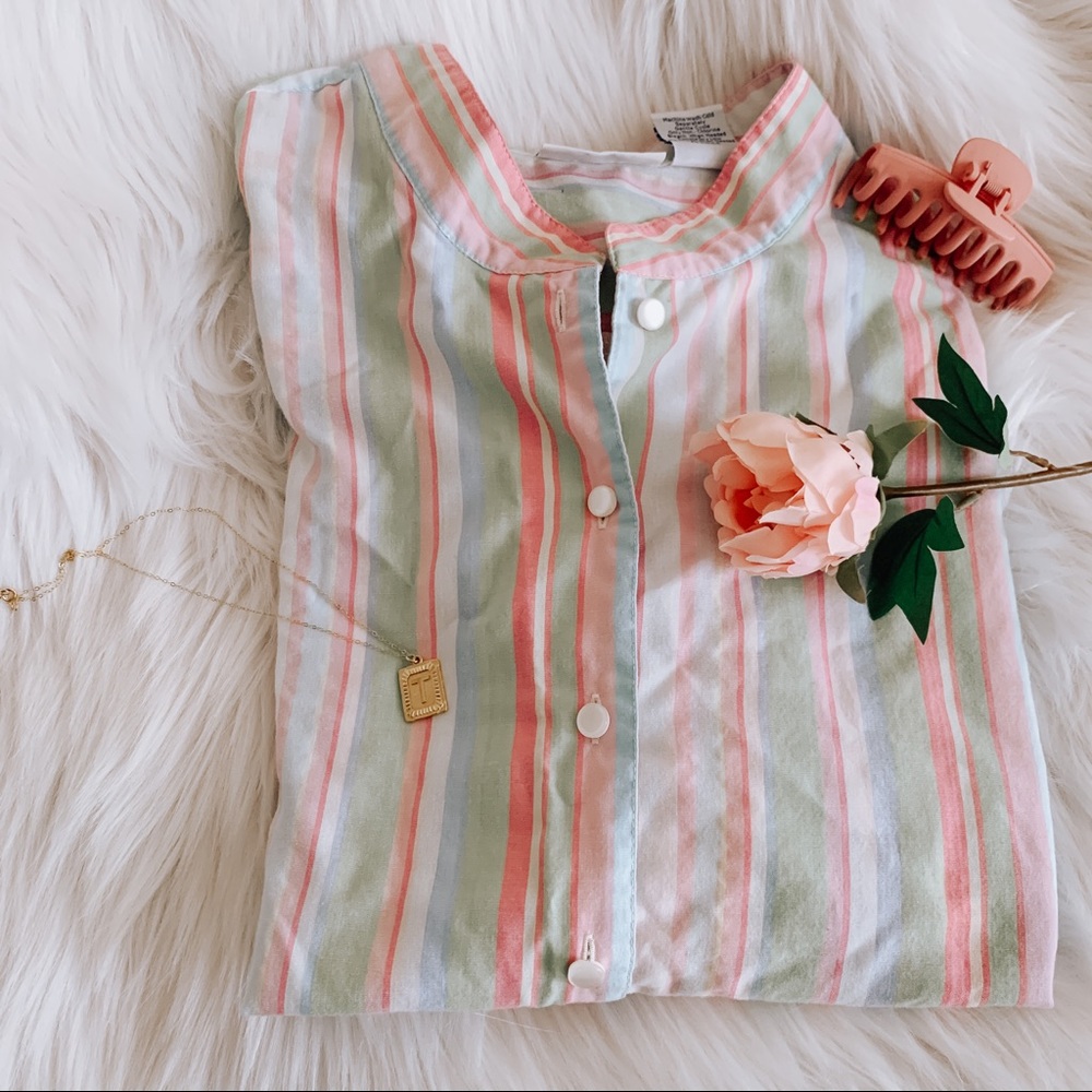 Vintage Pastel Rainbow Stripped Blouse SZ XL